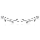 BAMOER 925 Sterling Silver Clip on Earrings Olive Leaves Crawler Earrings Climber Ears for Women Teen Girls Fashion Earrings