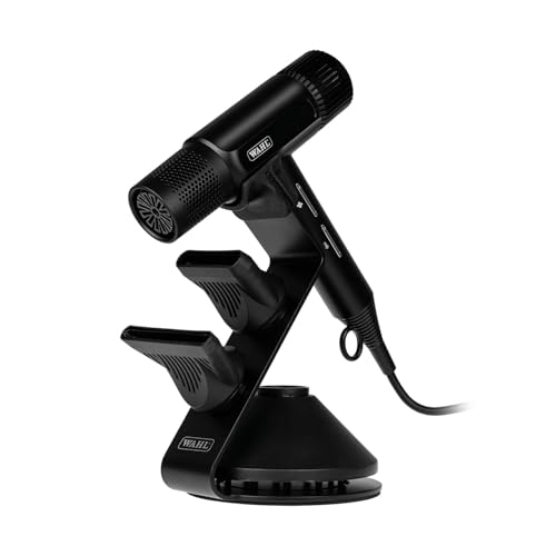 WAHL Vanquish Hair Dryer Stand, structure métallique haut de gamme, rangement pour sèche-cheveux, connecteurs magnétiques, base lestée pour plus de sécurité, structure antidérapante, noir