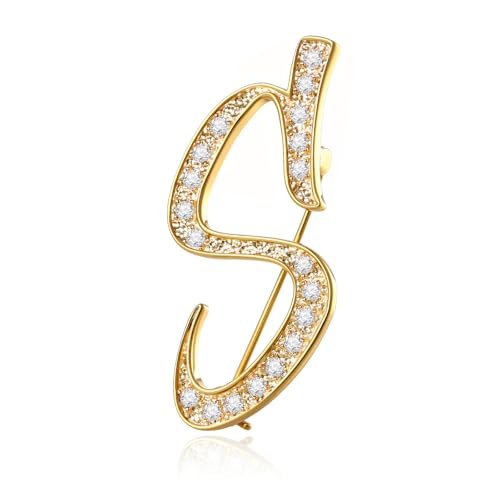 Cicy Bell A-Z Initial 26 Letter Brooch Pins 18k Gold Plated Cubic Zirconia Breastpin Name Personalized Gifts for Women Men