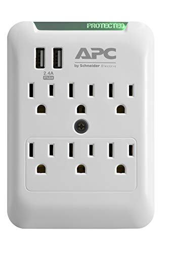 APC Wall Surge Protector, 6-Outlets, 540 Joule Surge Protection with Two USB Charging Ports, SurgeArrest Essential (PE6WU2)
