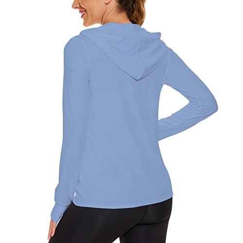 L LK SPORTS WOMEN’S LONG SLEEVE FISHING HOODIE SHIRTS LIGHTWEIGHT UPF 50+ SUN PROTECTION JACKET ATHLETIC HIKING ZIPPER POCKETS BLUE S