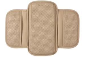 Color Blocking Design Car Center Console Cover,Universal Leather Armrest Cover with 2 Storage Bags, Anti-Slip Interior Access