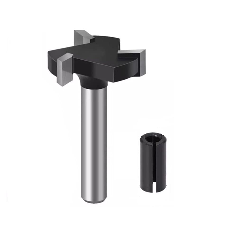 ExcInter CNC Spoilboard Surfacing Router Bit,1 Pcs 1/4 Inch Round Shank 3 Wings Milling Cutter Planer Woodworking Tool(1 Inch Cutting Diameter ) & 1 Pcs 1/2 Inch Turn 1/4 Inch Router Chuck