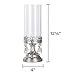 Amalfi Décor Antique Silver Metal Candle Holder with Glass Hurricane Vase, Crystal Draped Pillar Stand Accent Display