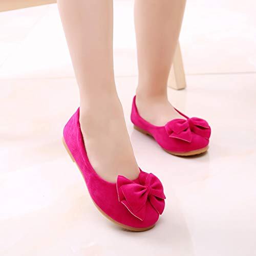 Baby Girls Dress Shoes Slip on Ballerina Flats Bows Shallow Mouth peas Shoes Dance Shoes (Little Kid/Big Kid) Hot Pink