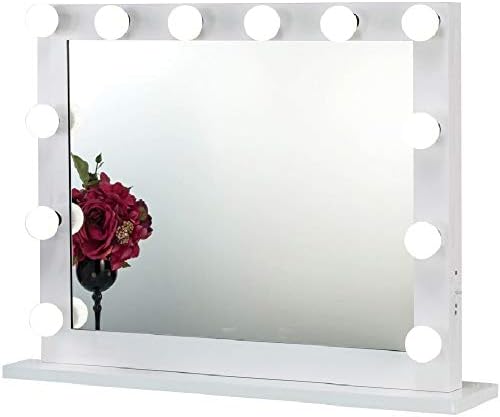 Toyswill White Hollywood Vanity Mirror with Light,Wall Mounted and Table Top Makeup Mirror for Studio and Backstage Cosmetic,Free LED Dimmer Bulbs