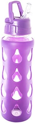 Aroma Oil Tools - Glass Water Bottle with PURPLE Silicone Patterned Shell - 22oz - Single