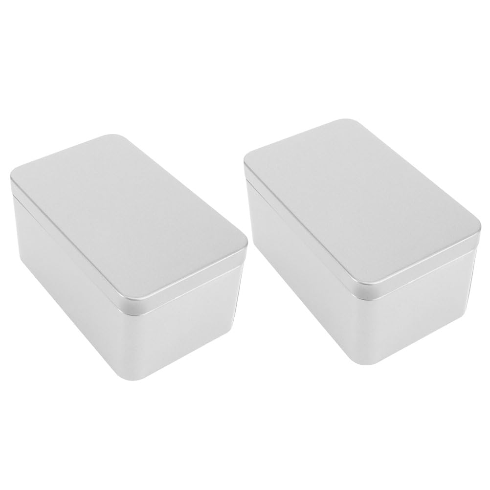 DOITOOL Household Tea Box 2-Pack Rectangular Metal Storage Containers with Lid 5.12 X 3.15 X 2.36 Inch Bulk Tea Packaging Organizer for Kitchen and Home