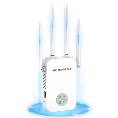 NEWFAST Repetidor WiFi AC1200 Amplificador Señal WiFi 5GHzy2,4GHz Amplificador Wi-Fi, 4 * 3dBi Antenas, Punto de Acceso con Cobertura de 360°,Extensor Wi-Fi (Blanco)