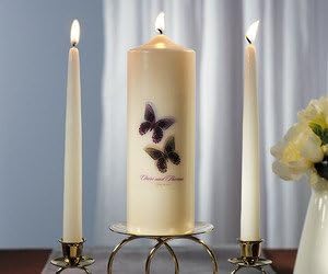 Beautiful Butterflies Personalized Pillar Candle - Ivory - Caribbean Blue