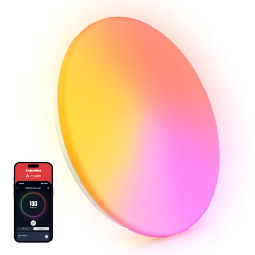 SwitchBot RGBICWW Ceiling Light 37.6 cm, Matte LED Ceiling Light Dimmable 3200 LM, 2700-6500K, 32W, Compatible with Alexa & Apple Home, CRI 90+, Ceiling Light LED for Bedroom, Living Room, Hallway