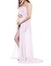 Saslax Maternity Split Front Sheer Chiffon Maternity Gown Maxi Bridesmaid Dress for Photos Shoot, White,L