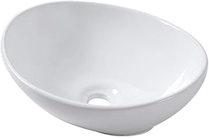 Lordear Oval Vessel Sink 16"x13" Bathroom Vessel Sink Modern Egg Shape Above Counter White Porcelain Ceramic Vanity Sink Art Basin