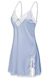 Halife Women's Sexy Sling V-neck Lace Trim Satin Chemises Slip Sleepwear