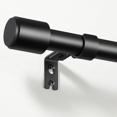 DEFYNEE Curtain Rod 81-218 cm Matt Black, Diameter 25 mm, Metal Rod for Eyelet Curtains, Extendible Ideal for Bedrooms, Living Rooms & French Doors