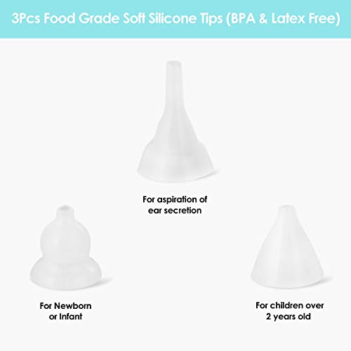 Baby Nasal Aspirator, Electric Safe Hygienic Nose Cleaner Nose Cleaner Snot Sucker with 3 Sizes of Nose Tips for Newborns Infant Toddlers - Battery Operated