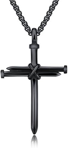 Lary Jewelry Nail Cross Stainless Steel Pendants Christian Necklace 23" Rolo Chain, 3 Colors