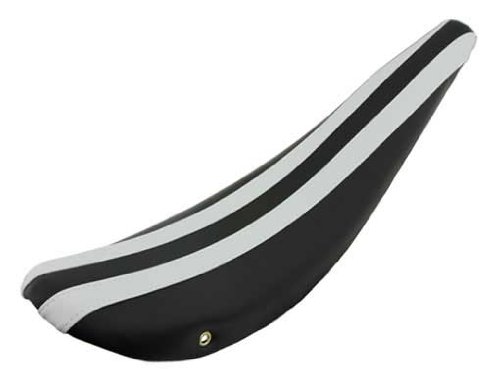 26″ Banana Saddle Vinyl Black/White Stripe. Bike seat, bicycle seat, Bike part, bicycle part, lowrider bike seat, lowrider bicycle seat, beach cruiser, stretch, chopper bike seat, lowrider part