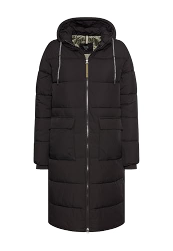 camel active Damen Steppmantel mit verstellbarem Saum und fester Kapuze Schwarz, womenswear-44