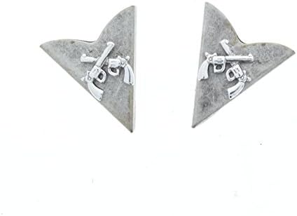 HHH DesignHHH Design Double Pistol Western Collar Tip | Antiqued Silver Finish with Pistol Design | Men's Collar Shirt Tips Attaching Screws | Exquisite Shirt Collar Decoration Parts - Pair of 2