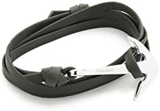 MIANS Anchor Leather Wrap Bracelet - Silver/Hunter - One Size