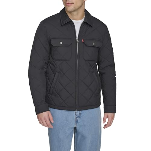 Levi's Men's Diamond Quilted Laydown Collar Jacket, Black, Large