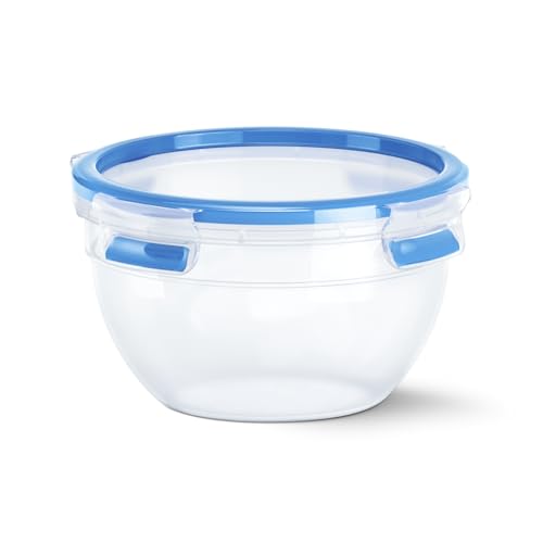 Emsa 1.1 Litre Clip & Close Round Fresh Holding Box, Glass, Transparent/Red, 35 x 25 x 10 cm