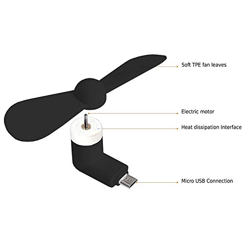 REFURBISHHOUSE Micro-USB Port Fan Mini USB Flexible Fan for Android Phone Samsung LG HTC HUIWEI (Black)