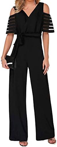 Nihewoo Women Work Formal Jumpsuits Cold Shoulder Top Long Trouser Pants Jumpsuit Wide Leg Pants Elegant High Waist Rompers
