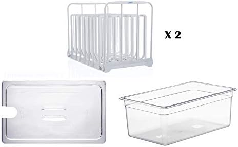 LIPAVI C15 Container with Lid and Rack - 18 quart - N15 Sous Vide Rack White Polycarbonate with 316L Stainless steel weights - Lid tailor-made for Wancle(GO)