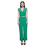 Amoin Women V Neck Sleeveless Design Solid Color Casual Elegant Jumpsuit