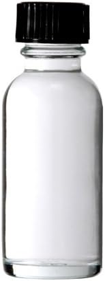 Boston Round 1 oz (30 ml) Glass Bottles W/ Poly Cone Lined Black Cap (12 Pcs, Clear/Flint)