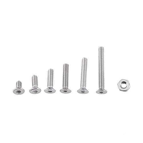 250pcs Screws Nuts Set, M2 Hex Socket Screws Bolt with Hex Nuts Assortment A2 Stainless Steel(Flat Head)