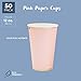 Juvale Pink Party Cups - 12 Oz, 50 Pack, Light Pink & Gold - Disposable Paper Cups for Hot & Cold Beverages - Bridal & Baby Shower