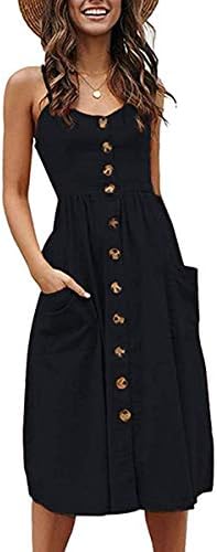 Halife Womens Dresses Summer Casual Spaghetti Strap Floral Button Down Swing Midi Dress