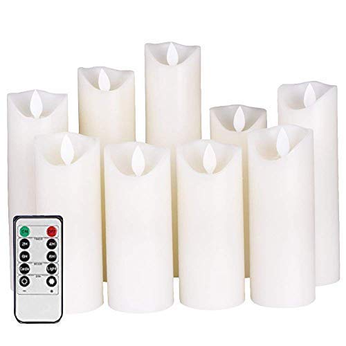 Flameless Candles LED Candles Flickering Battery Operated Flickering Light Pillar Real Smooth Wax with Timer and 10-key Remote for Wedding(Set of 9)