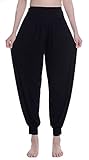 Womens' Solid Color Soft Elastic Waistband Fitness Yoga Harem Pants (Medium, Black)