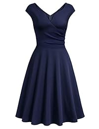 Missmay vestido de cóctel con mangas y cuello en V para mujer, estilo retro