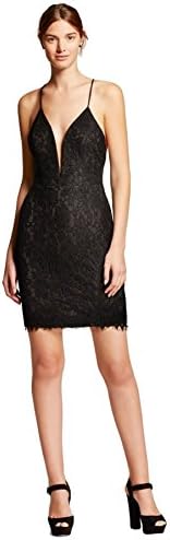 Renn Women's Strappy Lace Sheath Dress with Plunging Neckline (Medium, Black)