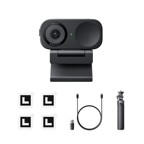 Insta360 Link 2C Stativ-Bundle Graphitschwarz - 4K Webcam für PC/Mac, 1/2" Sensor, Auto-Framing, HDR, Mikro mit KI-Geräuschunterdrückung, Gestestenkon