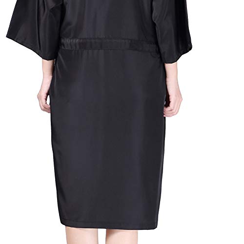 Colorfulife Salon Client Gown Robe Floral Printing Smock Kimono Hairdressing Cape Dress Beauty SPA Hotel Barber Guest Clothes Night-gown Wrap A008 (Black) - Thumbnail 7