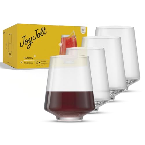 JoyJolt Sidney Stemless Wine Glasses Set of 4 | 19 oz Modern Drinking Glasses |…