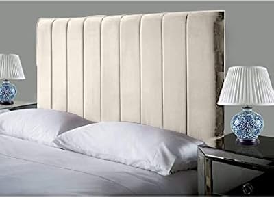Portland Lined Headboard 24in Cream Velvet Fabric 5ft King UK-Made