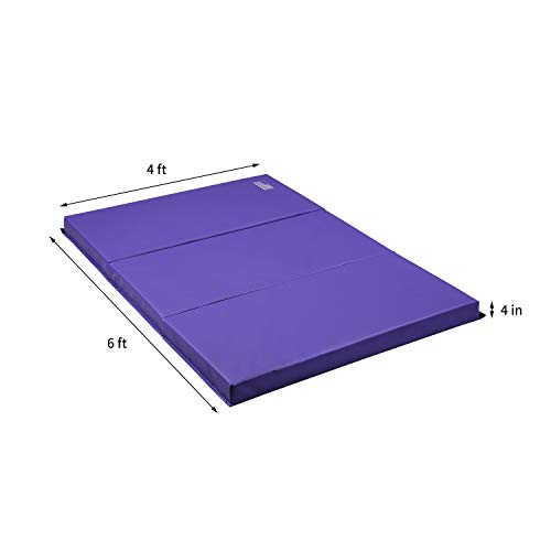 ZENOVA Folding 4'' Thick Cushion Gymnastics Landing Mat Core Workout Mats 3 Panel Tumbling Crash Pad Crash Mats (purple2)