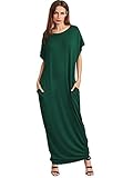Verdusa Women's Summer Casual Loose Long Dress Short Sleeve Pocket Shift Maxi Dress Green L