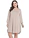 LARACE Women's 3/4 Sleeve Plain Swing Flowy Casual Loose T-Shirt Dresses X-Large Beige