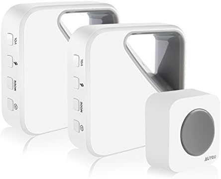 Potable Wireless Doorbells Kit 1 Button &amp; 2 Receiver Door Chimes with LED Doorbell Indicator 36 Melodies Operating at 300 FT Range, IP44 (Modern White)