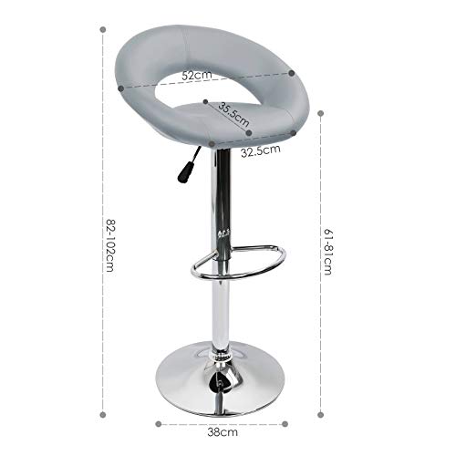 IntimaTe WM Heart Barhocker mit lehne 2er Set, Barstuhl Höhenverstellbar drehbar, Tresenhocker aus Kunstleder, Grau – Bild 2