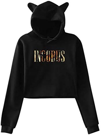 Incubus Womens Cat Ear Sweatshirts Crop Woman Hoodies Black