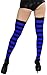 ToBeInStyle Women's Wide Vertical Striped Thigh Hi Stockings (Black w/Royal Blue Stripes)